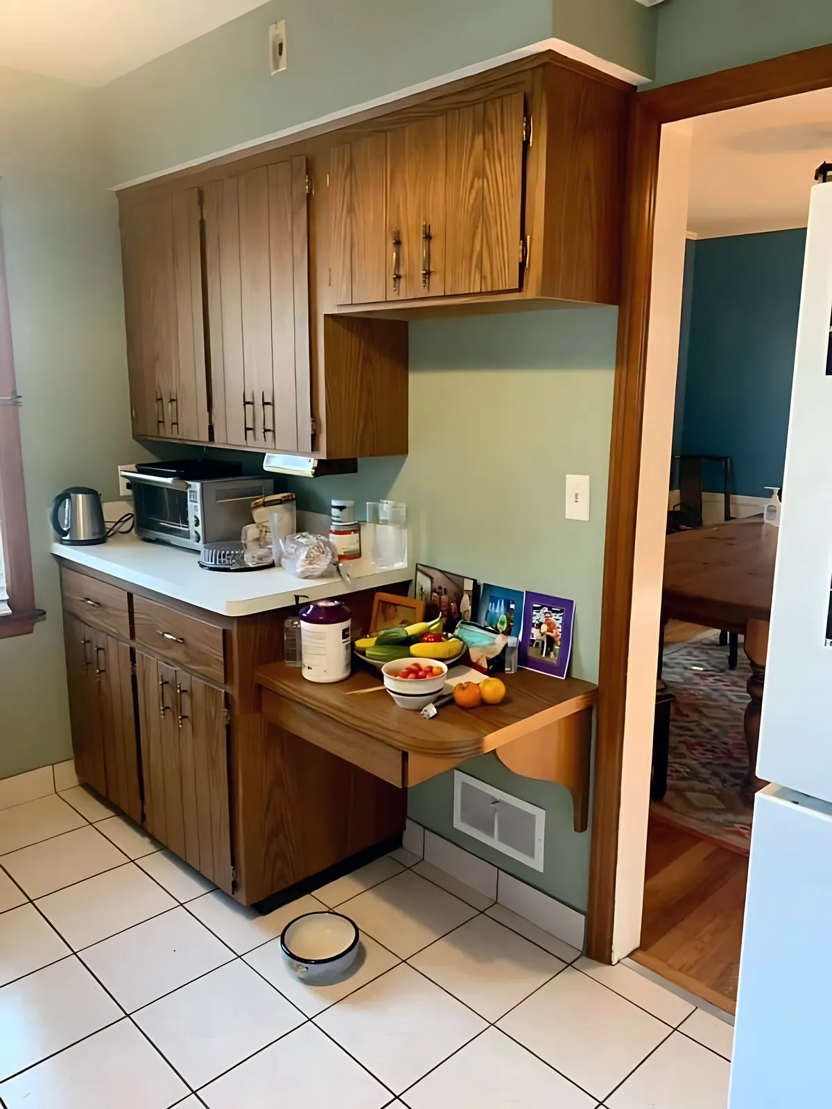 Before: oak cabinets to white
