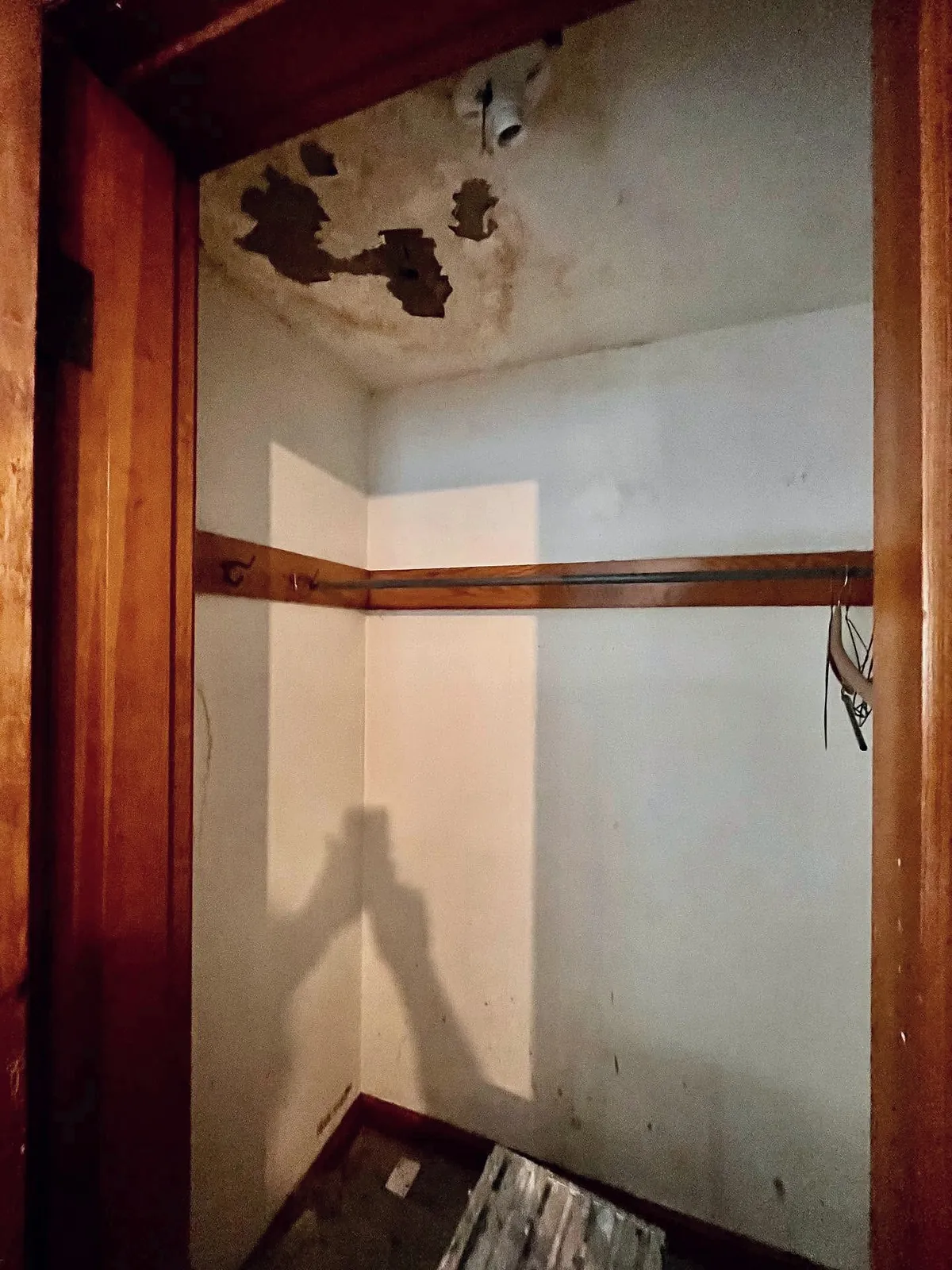 Before: closet ceiling stain repaired